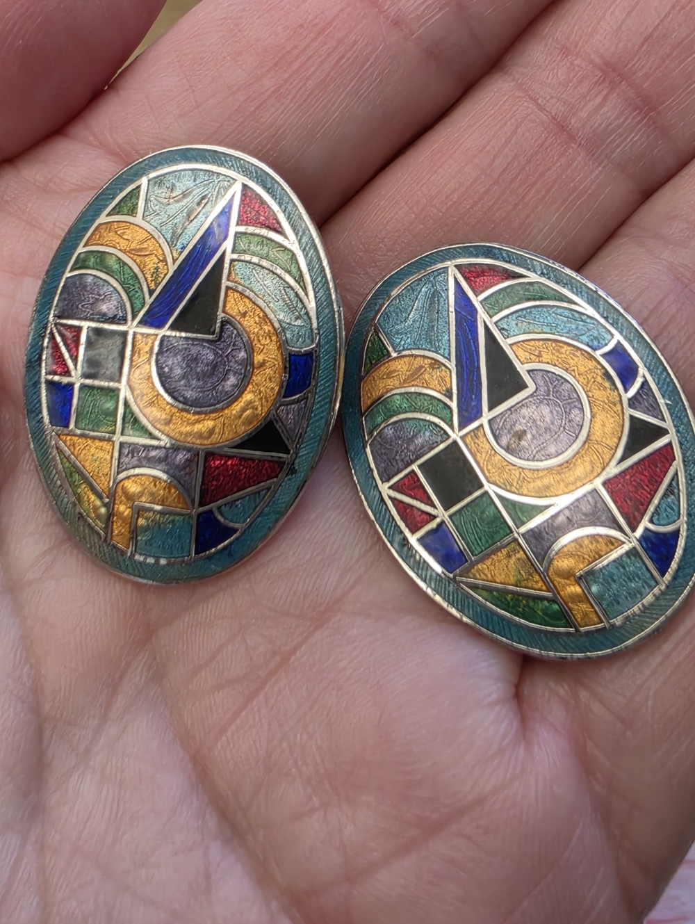 Cloisonné Geometric Design Pierced Earrings